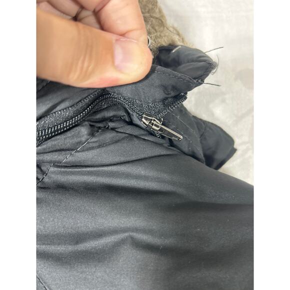 Eddie Bauer Puffer Coat Small Black Goose Down Faux Fur Lined Hood Long Length - Picture 10 of 16